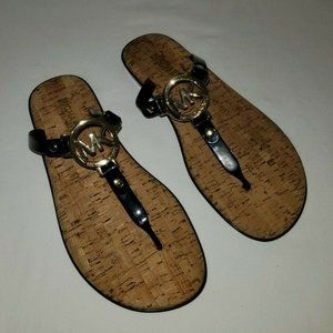 Michael Kors Gold MK Black Jelly Flip Flops Size 8